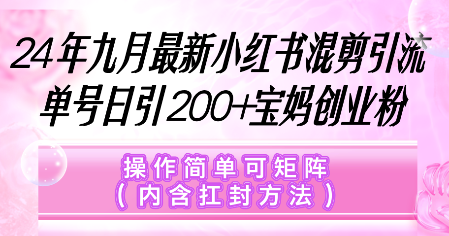 （12530期）小红书混剪引流，单号日引200+宝妈创业粉，操作简单可矩阵（内含扛封…-