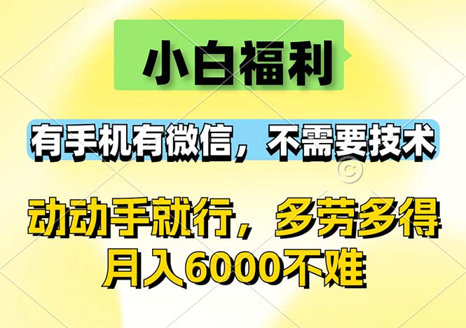 小白福利，有手机有微信，0成本，不需要任何技术，动动手就行，随时随…-