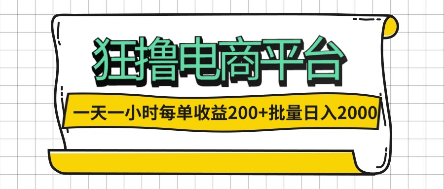 （12463期）一天一小时 狂撸电商平台 每单收益200+ 批量日入2000+-创新社-资源网-最新项目分享网站-
