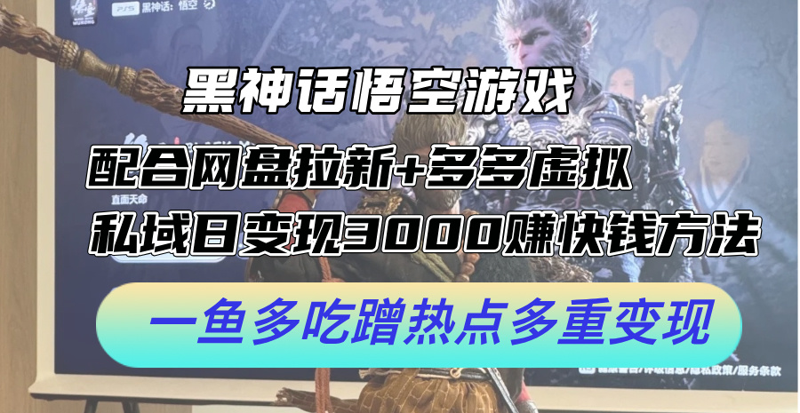 （12316期）黑神话悟空游戏配合网盘拉新+多多虚拟+私域日变现3000+赚快钱方法。…-
